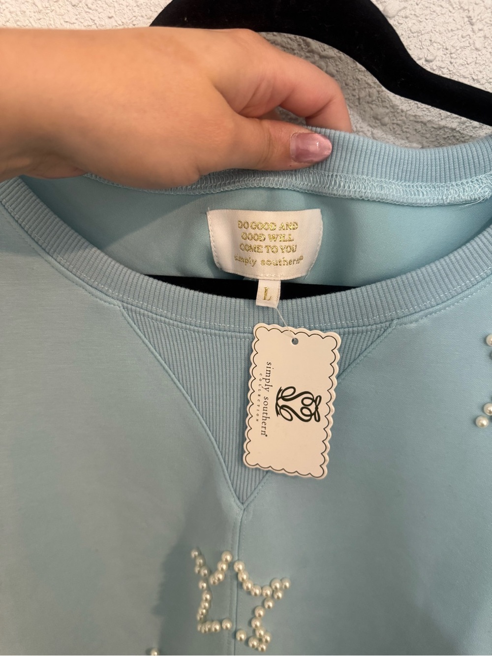 Simply Southern Light Blue Pearl Star Cropped Sweatshirt - Picture 5 of 6